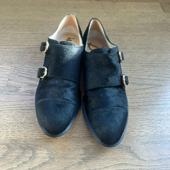 Sam Edelman woman’s black Balfour Real Fur Hair Double Buckle loafer - Picture 4 of 15